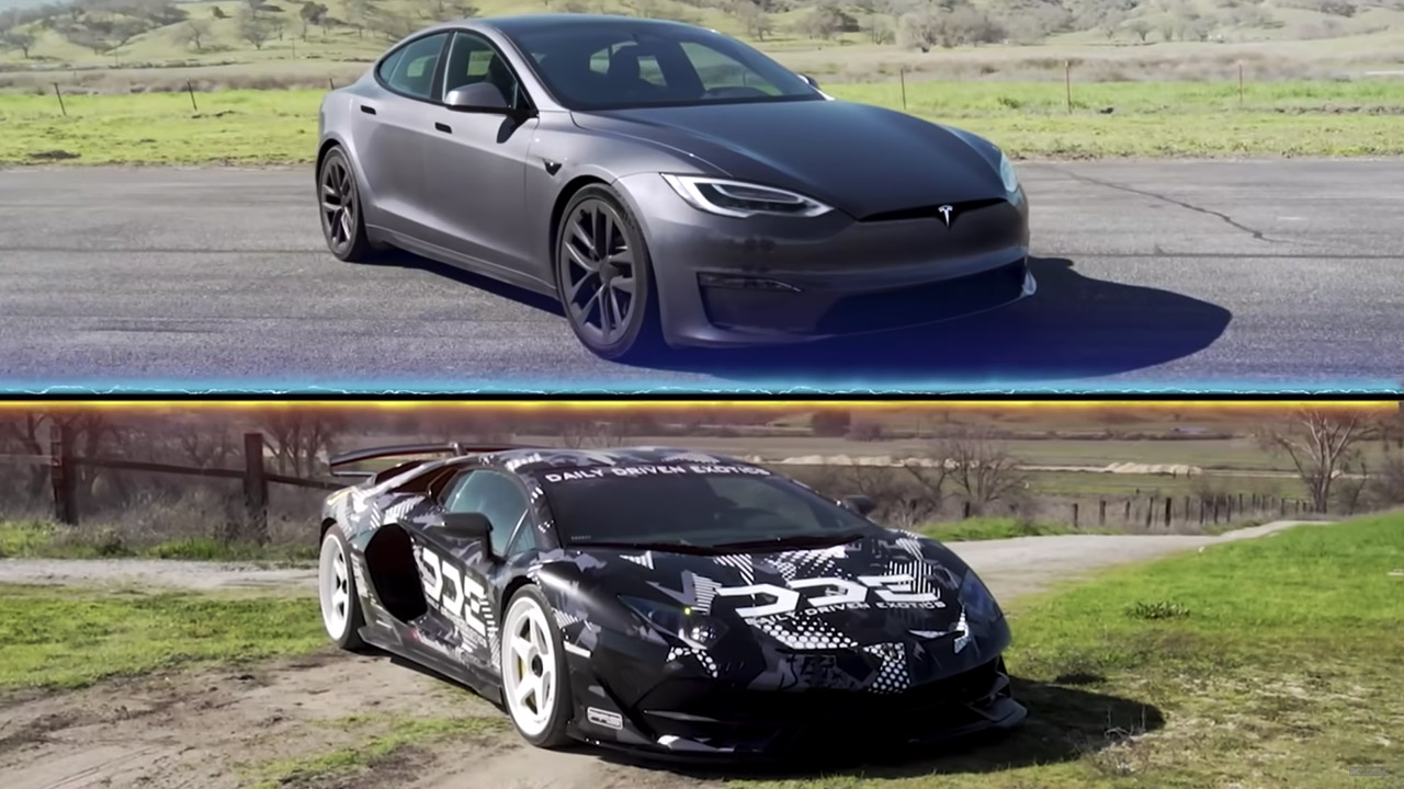 Tesla Model S Plaid vs Lamborghini Aventador, sfida impossibile? Ecco com'è andata