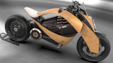 Newron presenta il concept di una moto elettrica con carene in legno e pacco batteria cilindrico